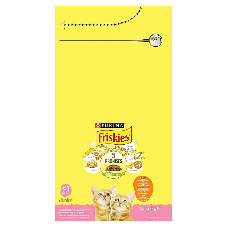 Friskies Junior granule pre mačiatka kura a morka, s mliekom, zelenina 1,5 kg
