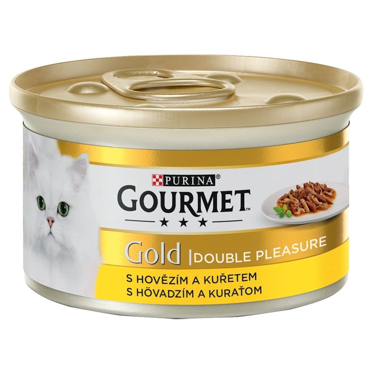 Gourmet Gold konzerva pre mačky hovädzie, kura 85 g