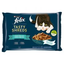 Felix Tasty Shreds kapsičky pre mačky losos, tuniak v šťave 4x80 g