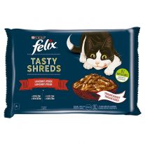 Felix Tasty Shreds kapsičky pre mačky hovädzie, kura v šťave 4x80 g