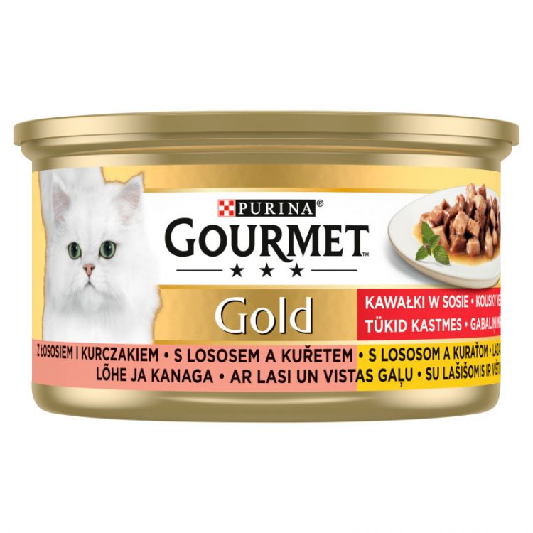 GOURMET GOLD Kúsky Losos a kura vo šťave 85 g