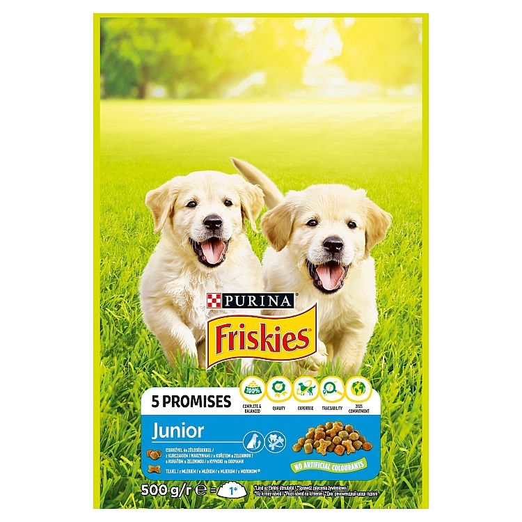 Friskies Junior granule pre šteniatka kura s mliekom, zelenina 500 g