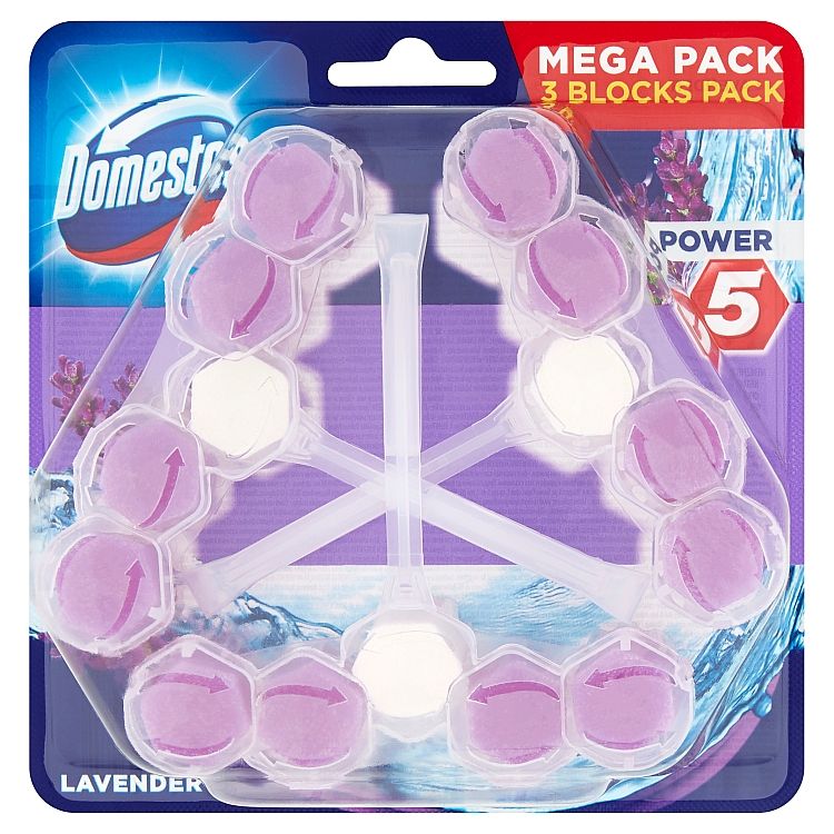 Domestos Power 5 Lavender tuhý WC blok 3 x 55 g