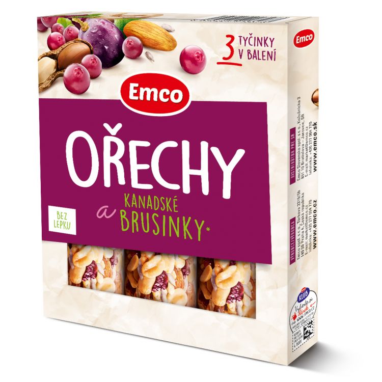 Emco  Tyčinka Orechy a brusnice 3x 35g