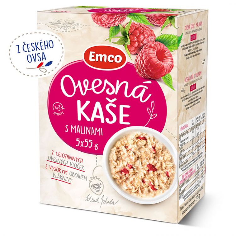 Emco Ovsená kaša s malinami 5 x 55 g