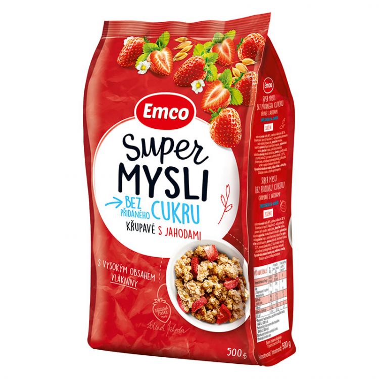 Emco Super Mysli Bez cukru chrumkavé s jahodami 500 g