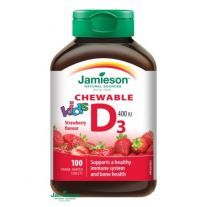 Jamieson Vitamín D3 Kids 400 IU tablety na cmúľanie s príchuťou jahody pre deti 100 tbl
