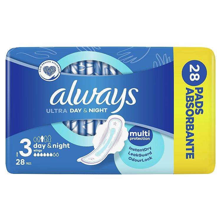 Always Ultra Hygienické Vložky Day & Night (V3) S Krídelkami 28 Ks