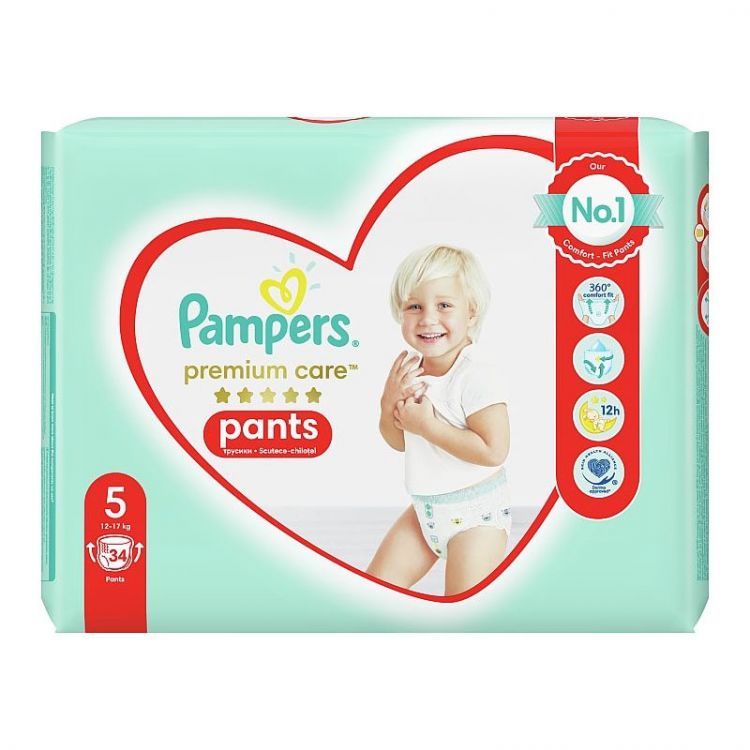 Pampers Premium Care Plienkové Nohavičky, Veľkosť 5, 34 ks Plienkových Nohavičiek, 12kg-17kg