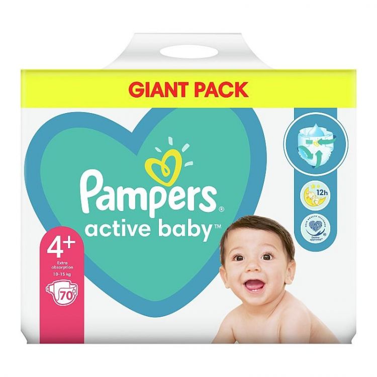 Pampers Active Baby Plienky Veľ. 4+ ks70, 10kg-15kg