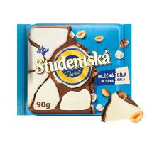 ORION ŠTUDENTSKÁ PEČAŤ mliečno-biela čokoláda s arašidmi, hrozienkami a želé 90 g