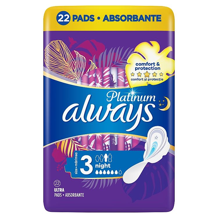 Always Platinum Day & Night (veľkosť 3) Menštruačné Vložky S Krídelkami 22ks
