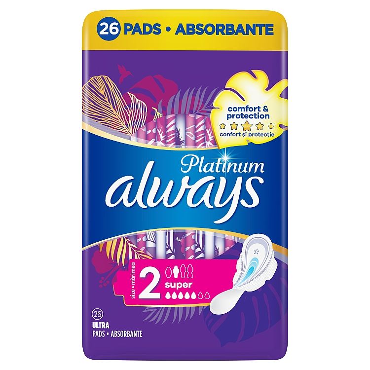 Always Platinum Super (Veľkosť 2) Menštruačné Vložky S Krídelkami 26 ks