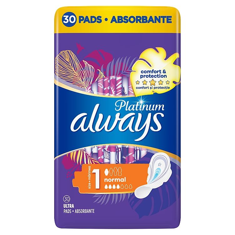 Always Platinum Normal (Veľkosť 1) Menštruačné Vložky S Krídelkami 30 ks