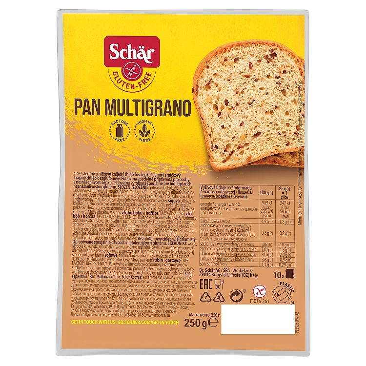 Schär Pan Multigrano jemný zrniečkový krájaný chlieb bezgluténový 250 g