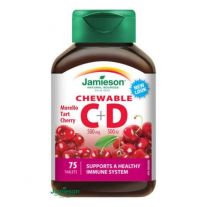 Jamieson Vitamín C+D3 500mg tablety na cmúľanie s príchuťou čerešne 75 tbl