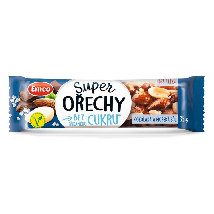 Emco Tyčinka Super orechy čokoláda a morská soľ 35 g