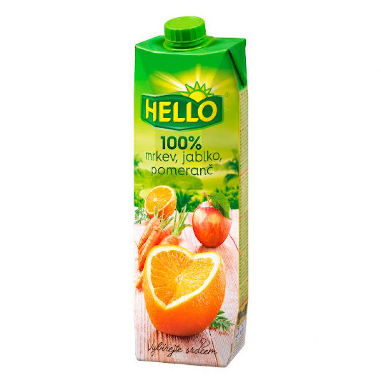 Hello 100% Mrkvová-jablková-pomarančová ovocně-zeleninová šťava 1 l