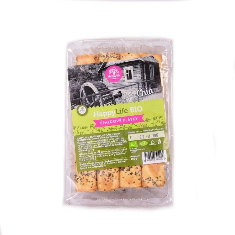 Happylife Plátky špaldové - s chia semienkami BIO 150g - eDELIA.sk