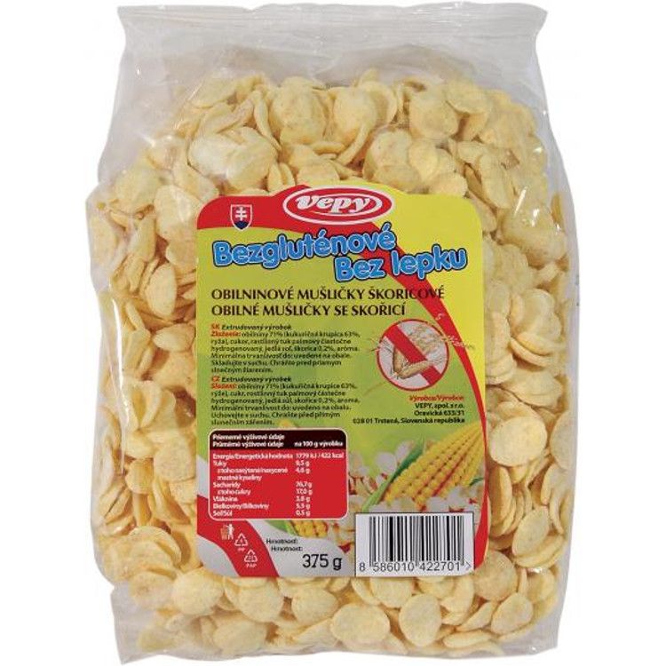 Vepy Bezgluténové obilninové škoricové mušličky 375 g