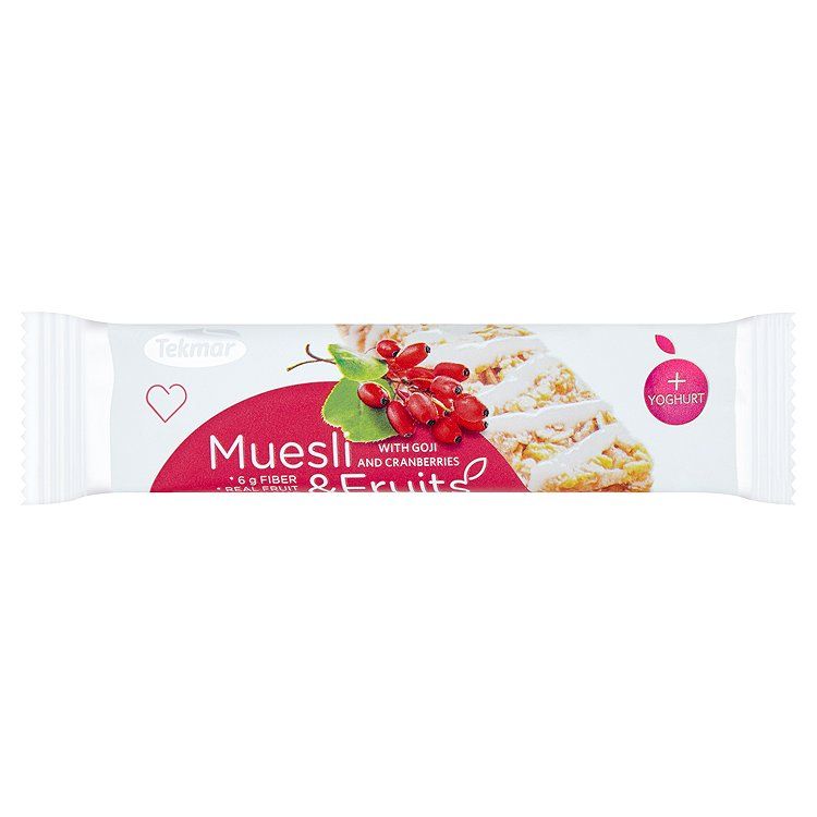 Tekmar Muesli & fruits müsli tyčinka s goji a brusnicami dekorovaná polevou s jogurtom 25 g - eDELIA.sk