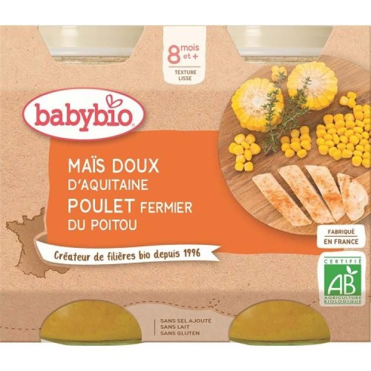 BABYBIO menu sladká kukurica s kuracím mäsom 2x200 g