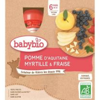 BABYBIO Jablko s čučoriedkou a jahody 4x90 g
