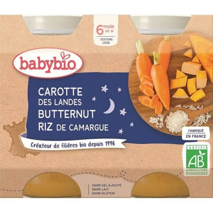 BABYBIO Večerné menu mrkva, tekvica, ryža 2x200 g