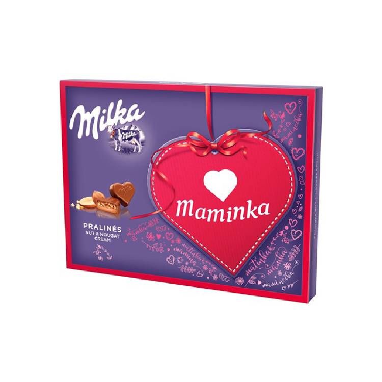 Milka I love milka pralinky z mliečnej čokolády z alpského mlieka plnené mandľovou náplňou 110 g - eDELIA.sk