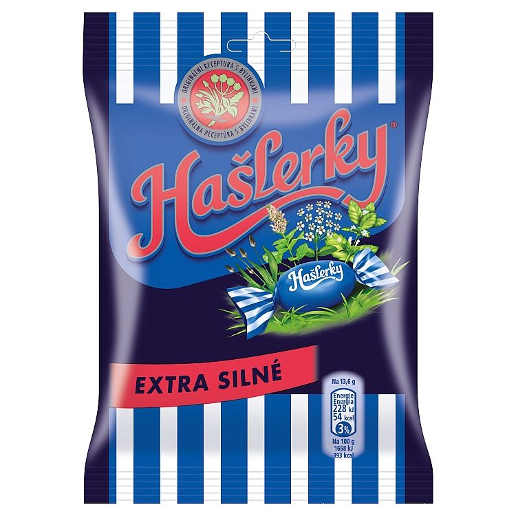Hašlerky Extra Silné cukríky s príchuťou bylín a mentolu 90 g