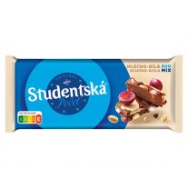 ORION ŠTUDENTSKÁ PEČAŤ mliečno-biela čokoláda s arašidmi, hrozienkami a želé 170 g