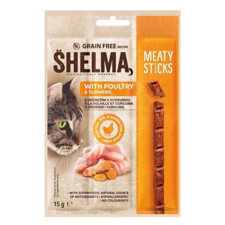 Shelma Snack Mačka GF Hydina  mäsité tyčinky  15 g