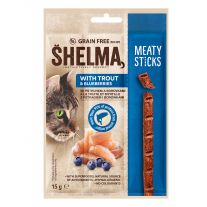 Shelma Snack Mačka GF Pstruh  mäsité tyčinky 15 g 
