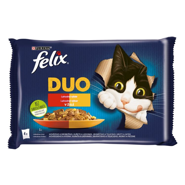 Felix Fantastic DUO kapsičky pre mačky kura a ľadvinky, hovädzie a hydina, morka a pečeň, jahňacie a teľacie 4x85 g