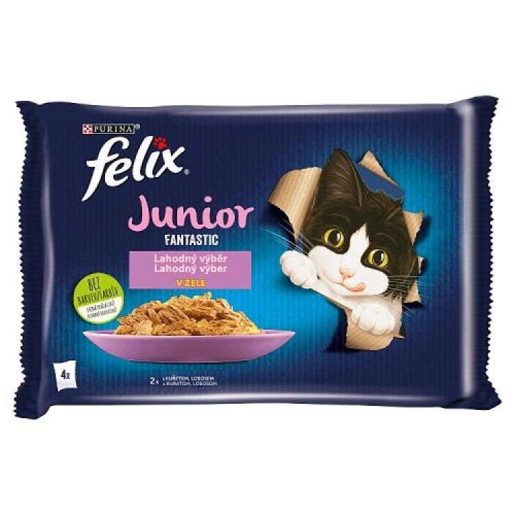 Felix Fantastic Junior kapsičky pre mačiatka kura, losos v želé 4x85 g