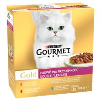 GOURMET GOLD Cat Multipack hovädzie s kuraťom/králik s pečeňou/morské ryby so špenatom/kačica s morkou (8x85 g)