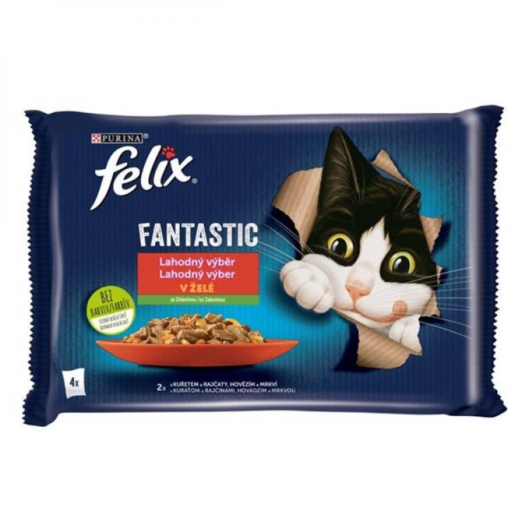 Felix Fantastic kapsičky pre mačky kura, hovädzie v želé 4x85 g