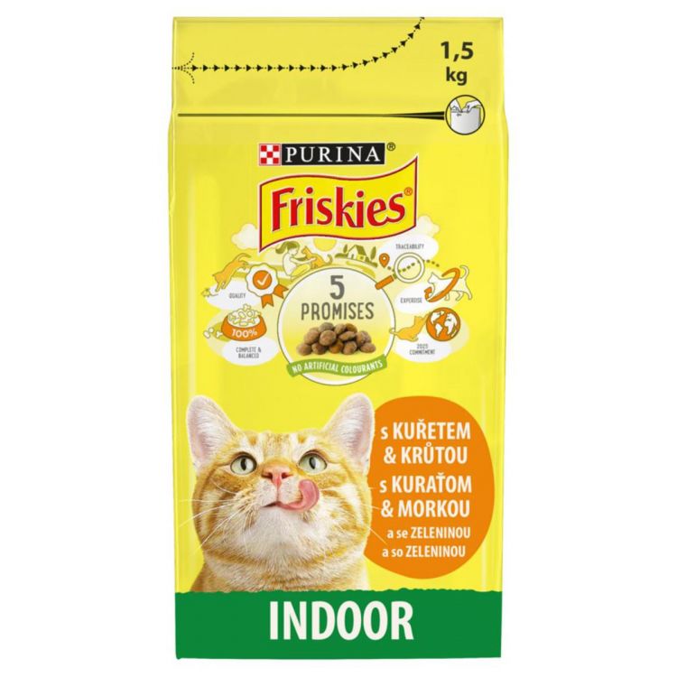 Friskies Cat Indoor s kuraťom a pridanou zeleninou 1,5 kg