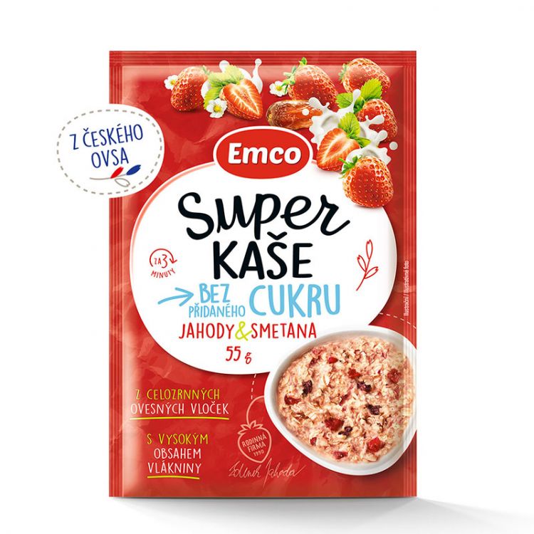 Emco Super kaša bez pridaného cukru jahody & smotana 55 g