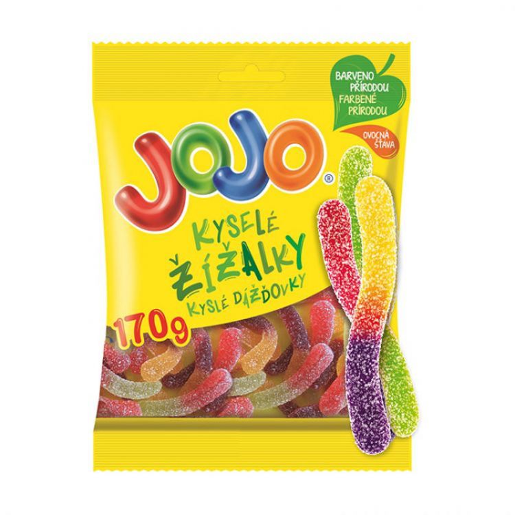 JOJO Kyslé dážďovky želé cukríky s ovocnými príchuťami 170 g
