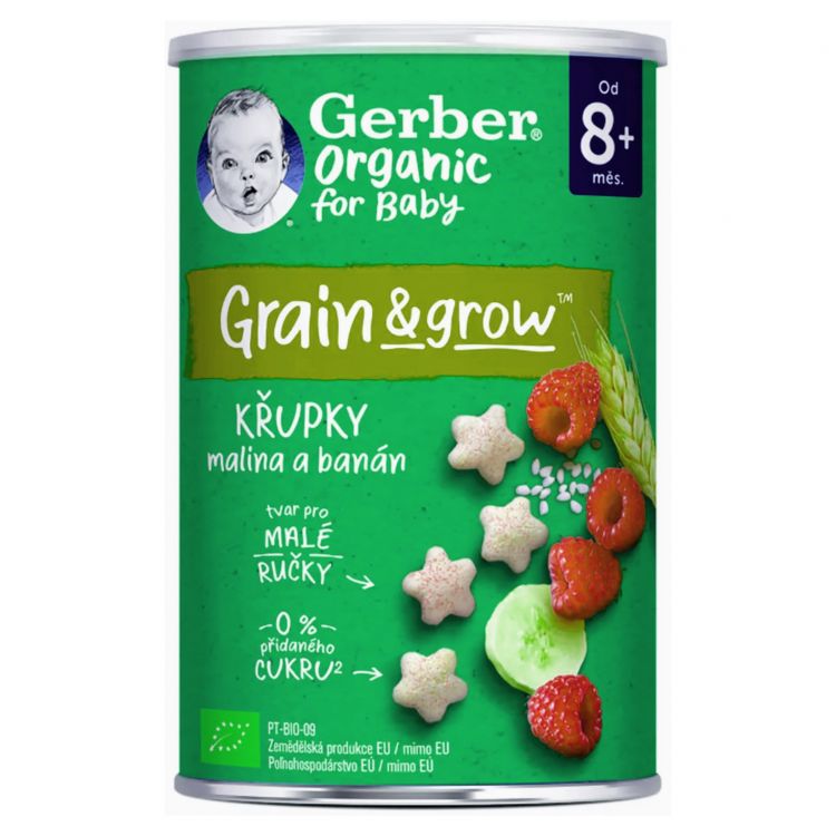 GERBER Organic chrumky s malinami a banánom 35 g