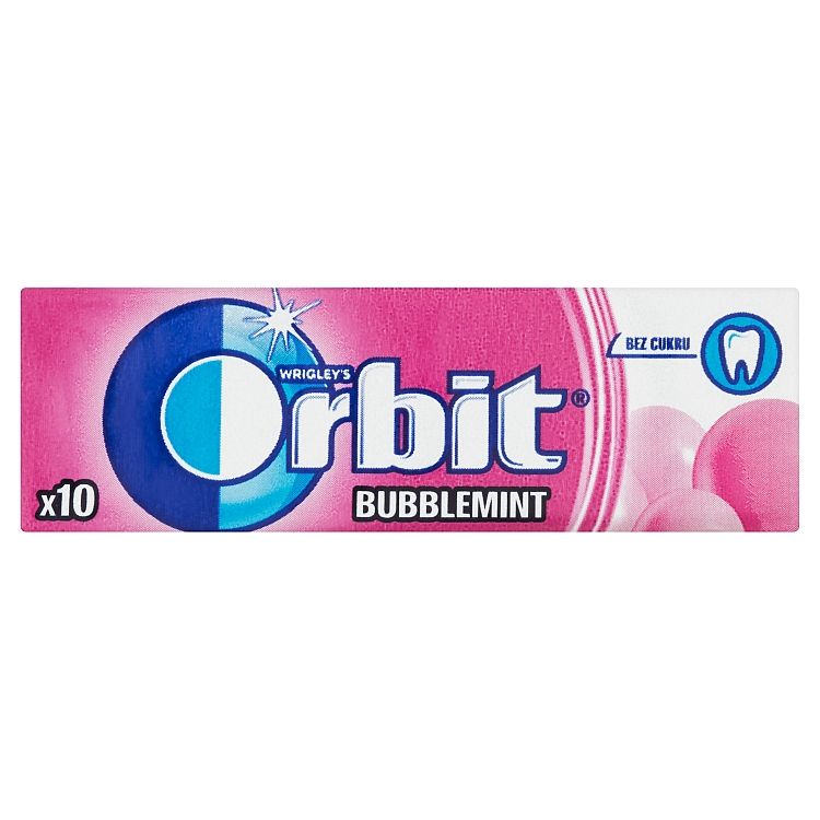 Wrigley's Orbit Bubblemint žuvačka bez cukru s ovocnou a mätovou príchuťou 10 ks v 14 g balení