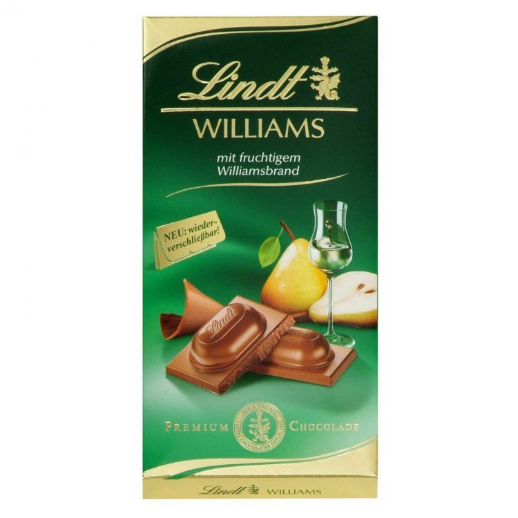 Lindt mliečna čokoláda s náplňou z hruškového destilátu Williams 100g