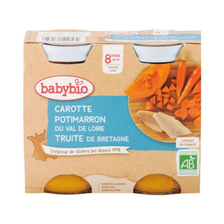 BABYBIO mrkva a tekvica s pstruhom 2x200 g