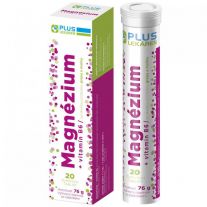 Plus Lekáreň Magnézium + vitamín B6, /grep, malina/, výživový doplnok, 76 g, 20 šumivých tabliet