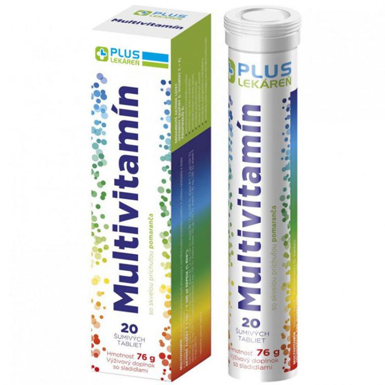 Plus Lekáreň Multivitamín s príchuťou pomaranča, výživový doplnok, 76 g, 20 šumivých tabliet