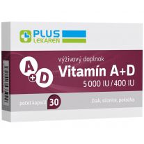 Plus Lekáreň Vitamín A + D 5000 IU/400 IU, výživový doplnok, 30 kapsúl