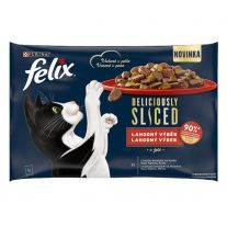 Felix Deliciously Sliced kapsičky pre mačky hovädzie, kura, kačica, morka v želé 4x80 g