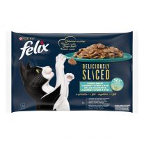 Felix Deliciously Sliced kapsičky pre mačky losos, tuniak, treska, platýs v želé 4x80 g