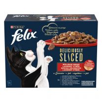 Felix Deliciously Sliced kapsičky pre mačky hovädzie, kura, kačica, morka v želé 12x80 g